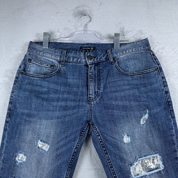 INC International Concepts Straight Leg Jeans Womens Size 34W Distressed Blue - Picture 3 of 12